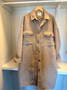 RD Style Taupe Button-Front Long Trench Coat